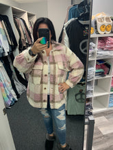 PLUS PLAID SHERPA JACKET - LIGHT PINK OR LIGHT GREY MULTI