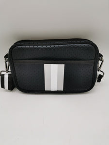 Metallic Black with Stripe Neoprene Crossbody Bag