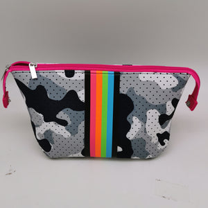 Neoprene Cosmetic case/ Clutch - Grey Camo w/ Rainbow Stripes 🌈