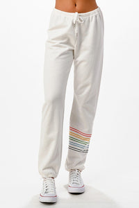 Knit jogger pants with rainbow stripe detail - White