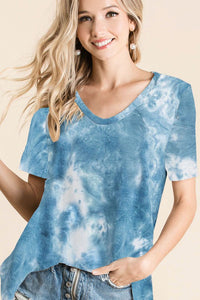 TIE DYE FRENCH TERRY DEEP U NECK TOP - Charcoal Black or Denim Blue