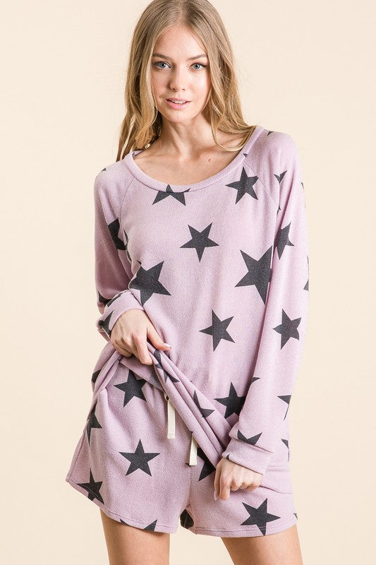 STAR PRINT SWEATER KNIT TOP - Lavender, Sage or Taupe