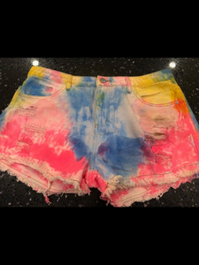 Tie-dye Denim Shorts - Hot Pink Mix. Clearance Final Sale!