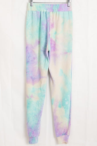 TIE-DYE JOGGERS WITH AN ELASTICIZED DRAWSTRING WAIST, SLANTED POCKETS AND BANDED ANKLE CUFFS - MINT/PURPLE