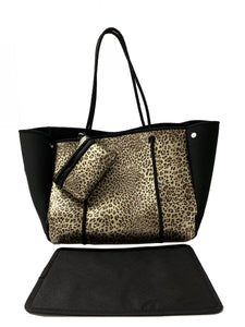 Leopard Gold Metallic with Black Sides Neoprene Tote