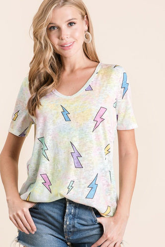 LIGHTNING PRINT WITH TIE DYE GROUND DEEP U NECK