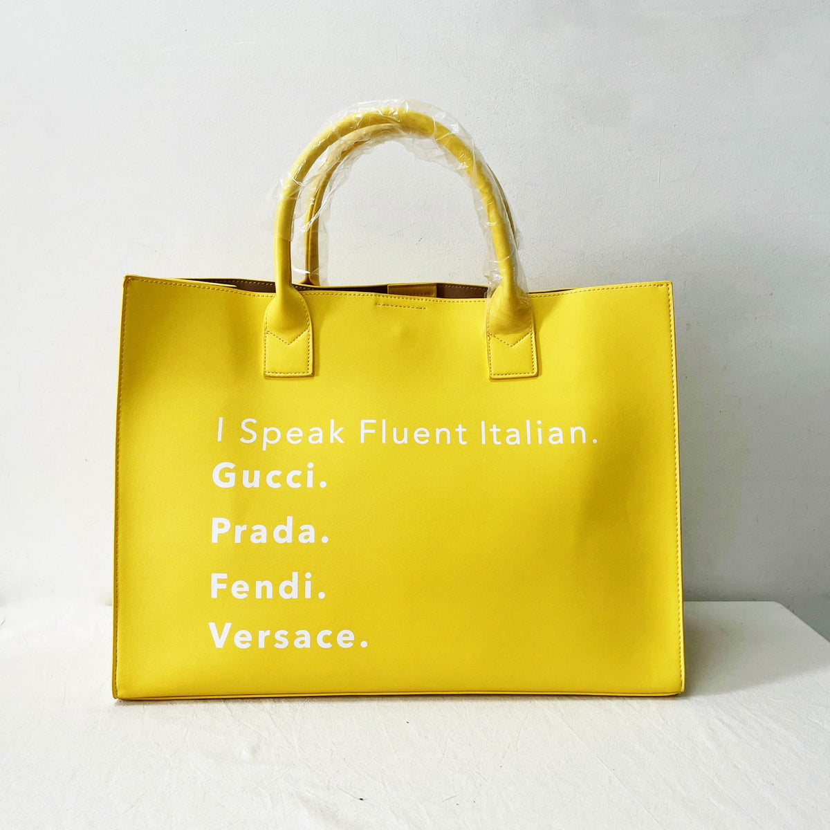 I Speak Italian or French Vegan Leather Tote - Lemon – Peace Love Fashion