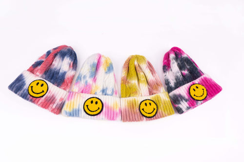 Tie dye Smiley Face Beanie Hat - Assorted Colors