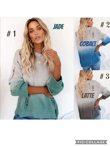 Ripped gradient sweater -  Cobalt Blue, Jade or Latte