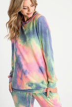 TIE-DYE TOP WITH A ROUND NECKLINE, LONG SLEEVES, AND BANDED HEM - Denim Multi