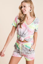 TIE DYE PRINT SHORTS WITH TWILL TAPE DRAWSTRING - MULTI