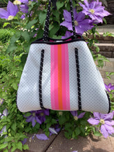 White with Pink & Orange Stripe Neoprene Tote 🧡💗🧡