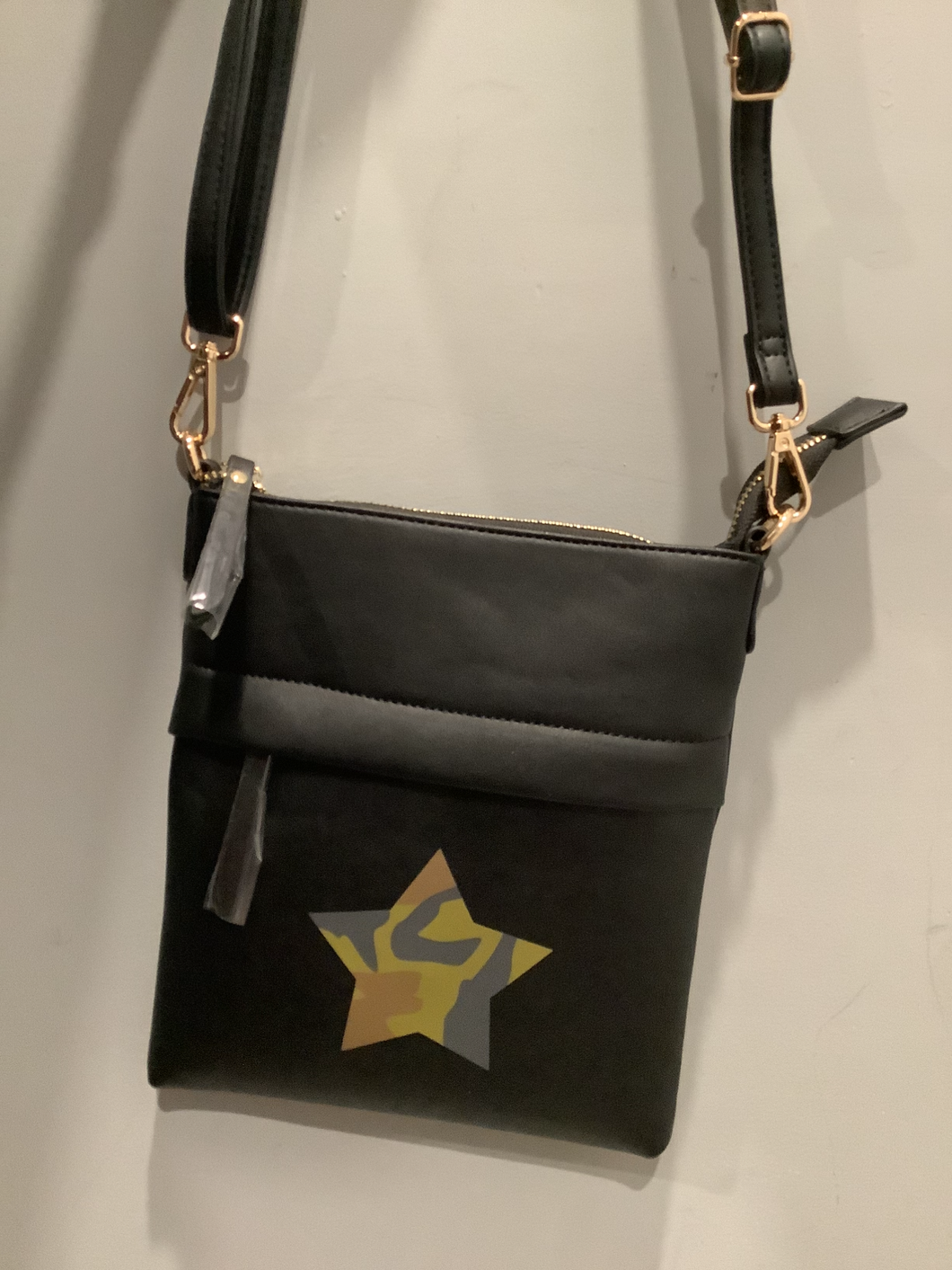 Army or Black Vegan leather crossbody with star