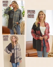 Plus Plaid Colorblock Shacket - Taupe Mix, Red Mix or Teal Mix