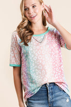 GRADATION LEOPARD TOP WITH RAGLAN SLEEVES AND FRONT INSET WITH CONTRAST NECK BAND - Vintage Multi