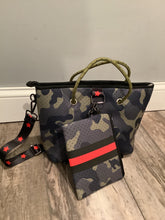 Army Camo with Black & Red Stripe Mini cross shoulder neoprene bag