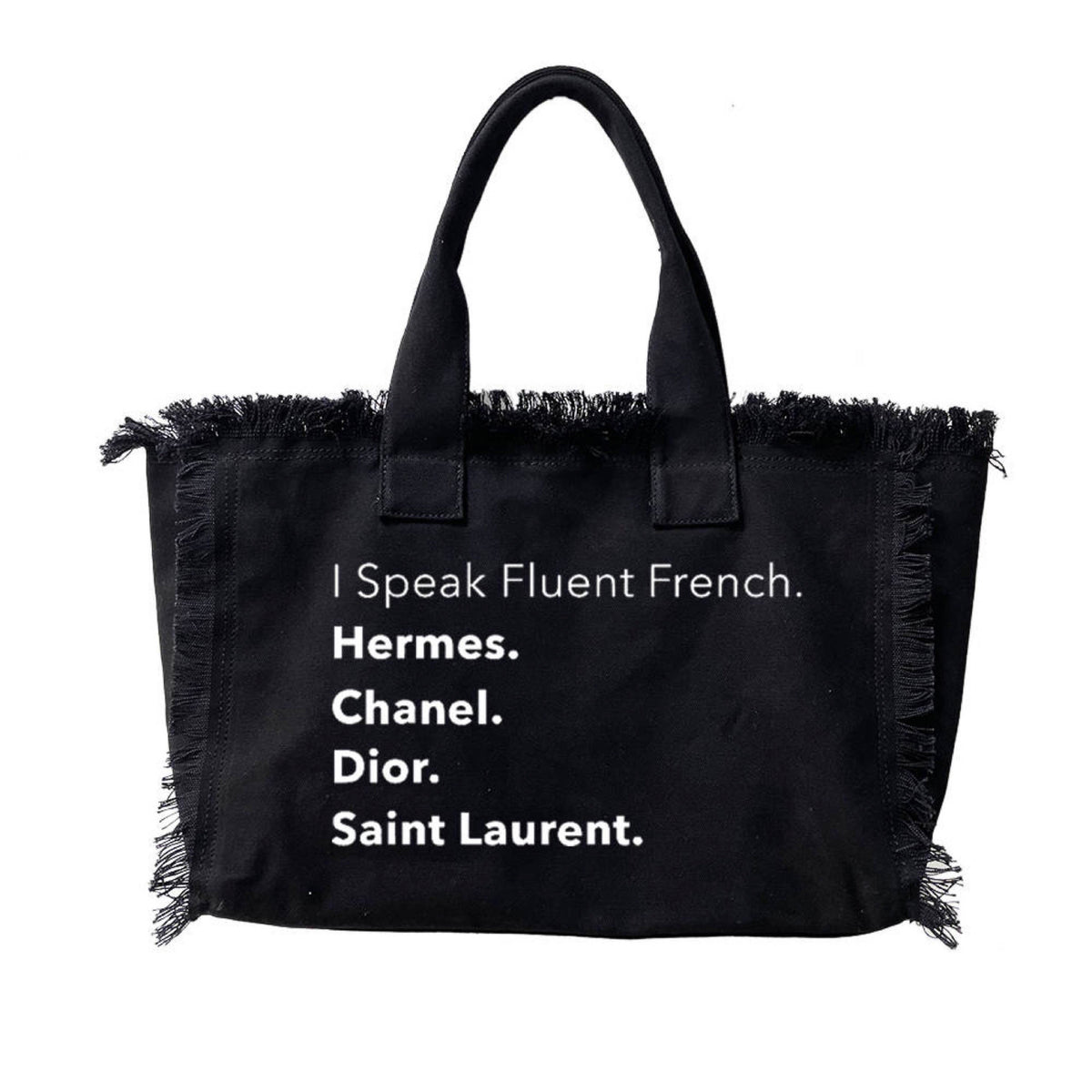 I Speak Fluent French Canvas Fringe Tote - Black – Peace Love Fashion