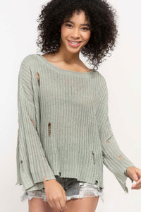 Distressed Sweater - Green Lilly