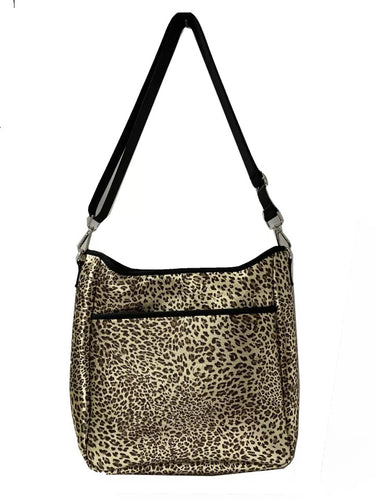 Neoprene Messenger with Solid Black Strap - Metallic Brushed Gold Leopard