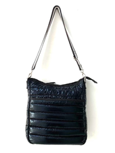 Puffer Crossbody with Striped Strap - Black, Silver or Gunmetal