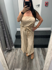 Off Shoulder Washed Jumpsuit - Beige or Ice Green