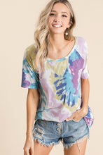 TIE DYE PRINT KNIT TOP WITH RAGLAN SLEEVES - Lavender/Blue, Yellow/Orange or Peach/Mint