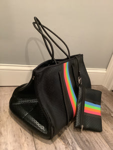 Black Metallic with Rainbow Stripe Neoprene Tote 🌈