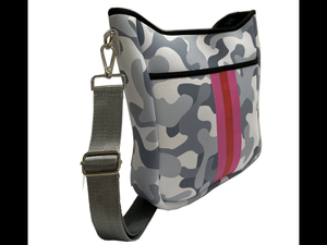 Grey Camoflauge With Stripe Neoprene Crossbody Bag