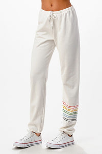 Knit jogger pants with rainbow stripe detail - White