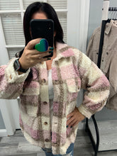 PLUS PLAID SHERPA JACKET - LIGHT PINK OR LIGHT GREY MULTI