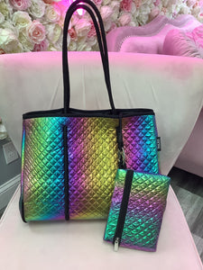 Rainbow Iridescent Quilted Tote