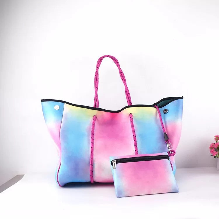 Pastel Tiedye Pink Handle Neoprene Tote