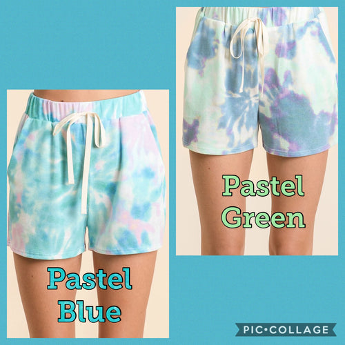 TIE DYE PRINT CASUAL SHORTS WITH TWILL - PASTEL BLUE or GREEN