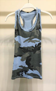 VENTI6 TANK TOP WITH FRINGE SEAM CLEAR SEQUIN CONTRAST - BEIGE, WHITE OR SKY BLUE CAMOUFLAGE