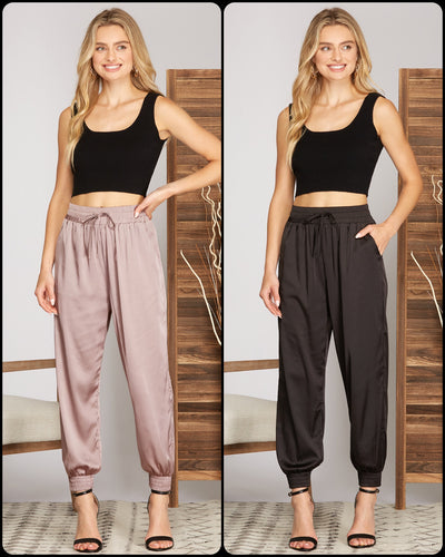 Satin Jogger Pants with Pockets