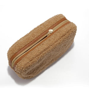 Tan Teddy Sherpa Cosmetic Pouches - Assorted Sizes