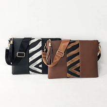 Vegan Leather Clutch/ Crossbody with Zebra Stripe - Black or Brown