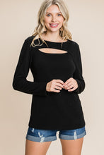 Plus Solid Cut Out Long Sleeve Top - Denim Blue