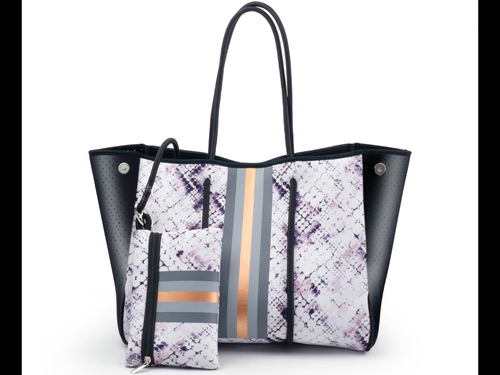 Light Snake with Metallic Black side Panels Neoprene Tote