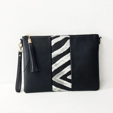 Vegan Leather Clutch/ Crossbody with Zebra Stripe - Black or Brown