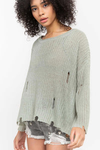 Distressed Sweater - Green Lilly