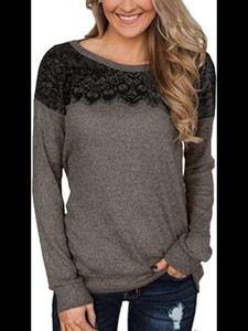 Lace Trim Long Sleeve Top - Mocha