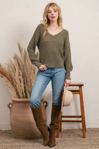 OPEN BACK PULLOVER SWEATER - LIGHT MOCHA