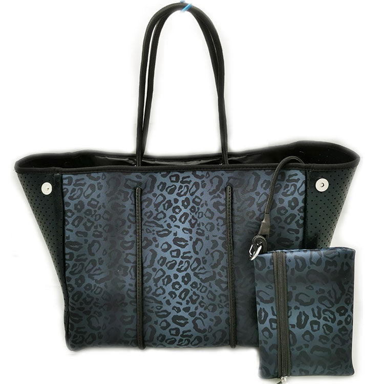 Black Leopard Metallic Sides Neoprene Tote