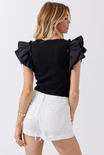 RUFFLE SLEEVE V-NECK BODYSUIT - Black, Pink or White