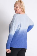 PLUS COLOR BLOCK LONG SLEEVE V-NECK SWEATER- BLUE OMBRÉ