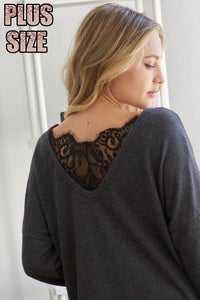 PLUS SIZE Lace Back Soft Tunic Top - Charcoal