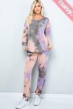 PLUS Long sleeve Tie-Dye Print top V-neck line. Very soft and comfortable  Pink Magenta, Mauve Charcoal or Blue Charcoal