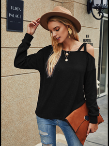 95% polyester 5% spandexCold Shoulder Top - Black