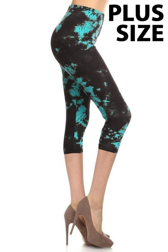 Turquoise & Black Tiedye Plus Capri